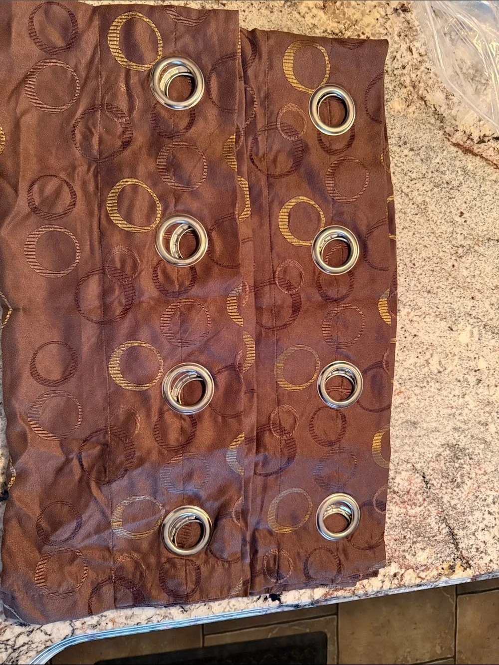 Brown Circle-Pattern Grommet Window Tapestry